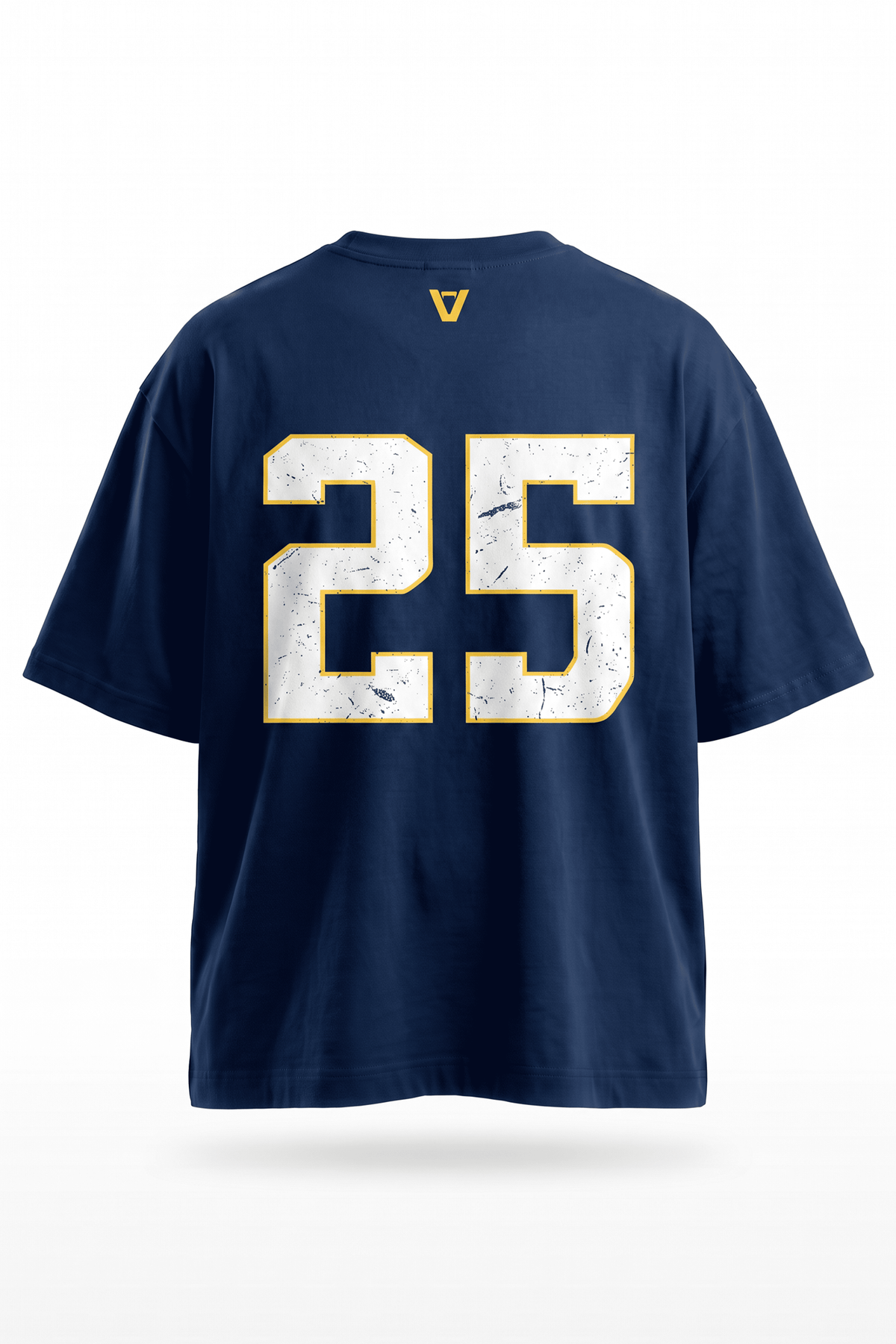 Camiseta oversize VORE 26 azul marino de espalda