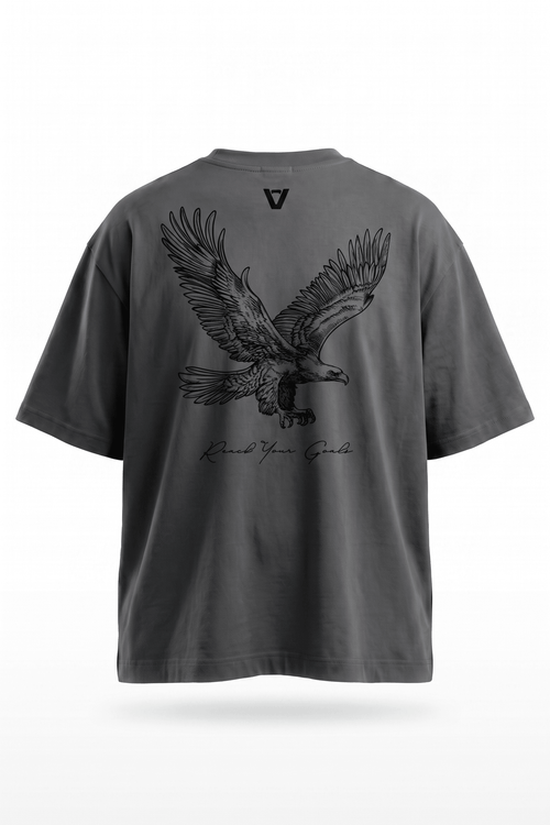 Camiseta oversize VORE gris águila de espalda